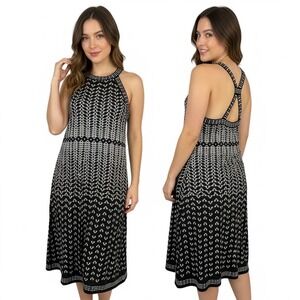 Max Studio Halter Jersey Knit Dress‎ Black White Geometric Stretch Pullover XS
